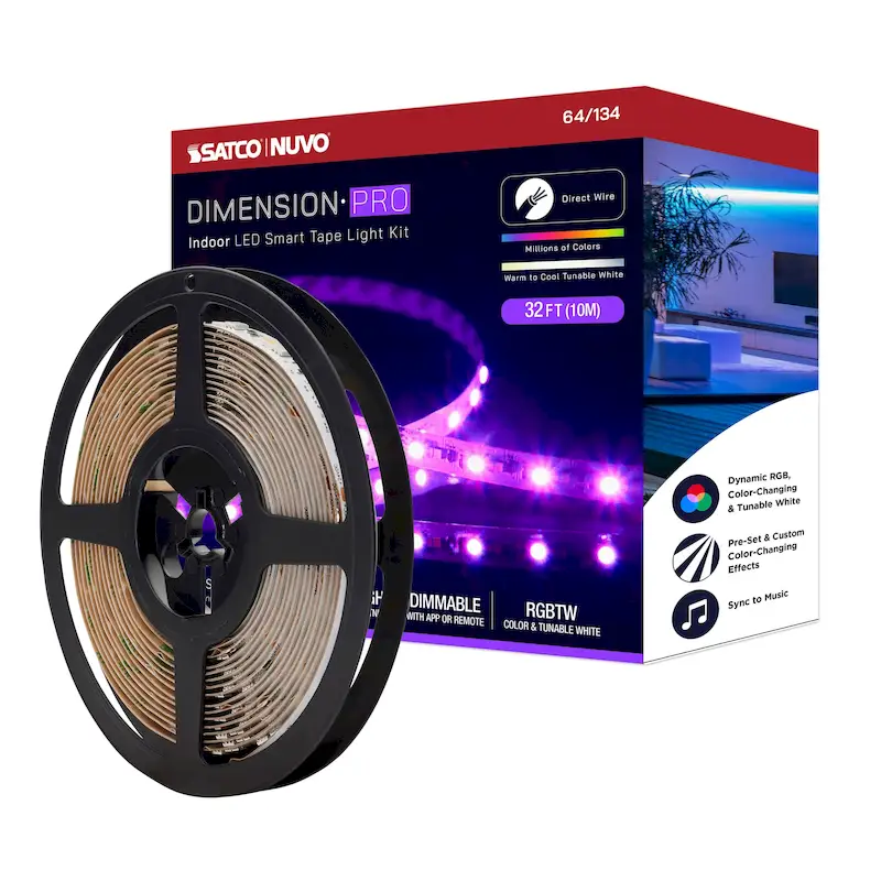Dimension Pro Tape light strip 32 ft. Hi-Output RGB plus Tunable White J-Box connection Starfish IOT Capable IR Remote Included