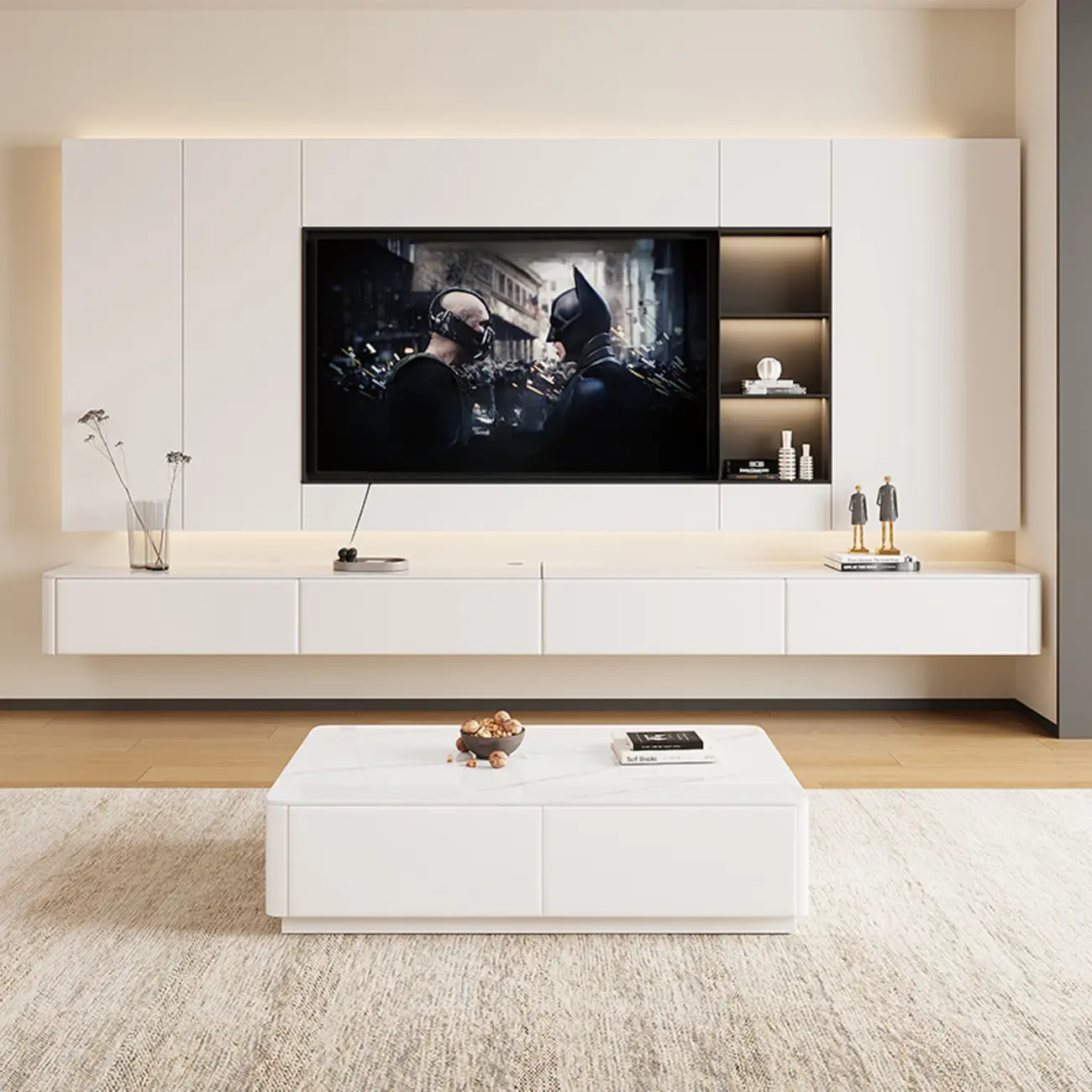 Stone Modern TV Stand with Drawers and Cable Management