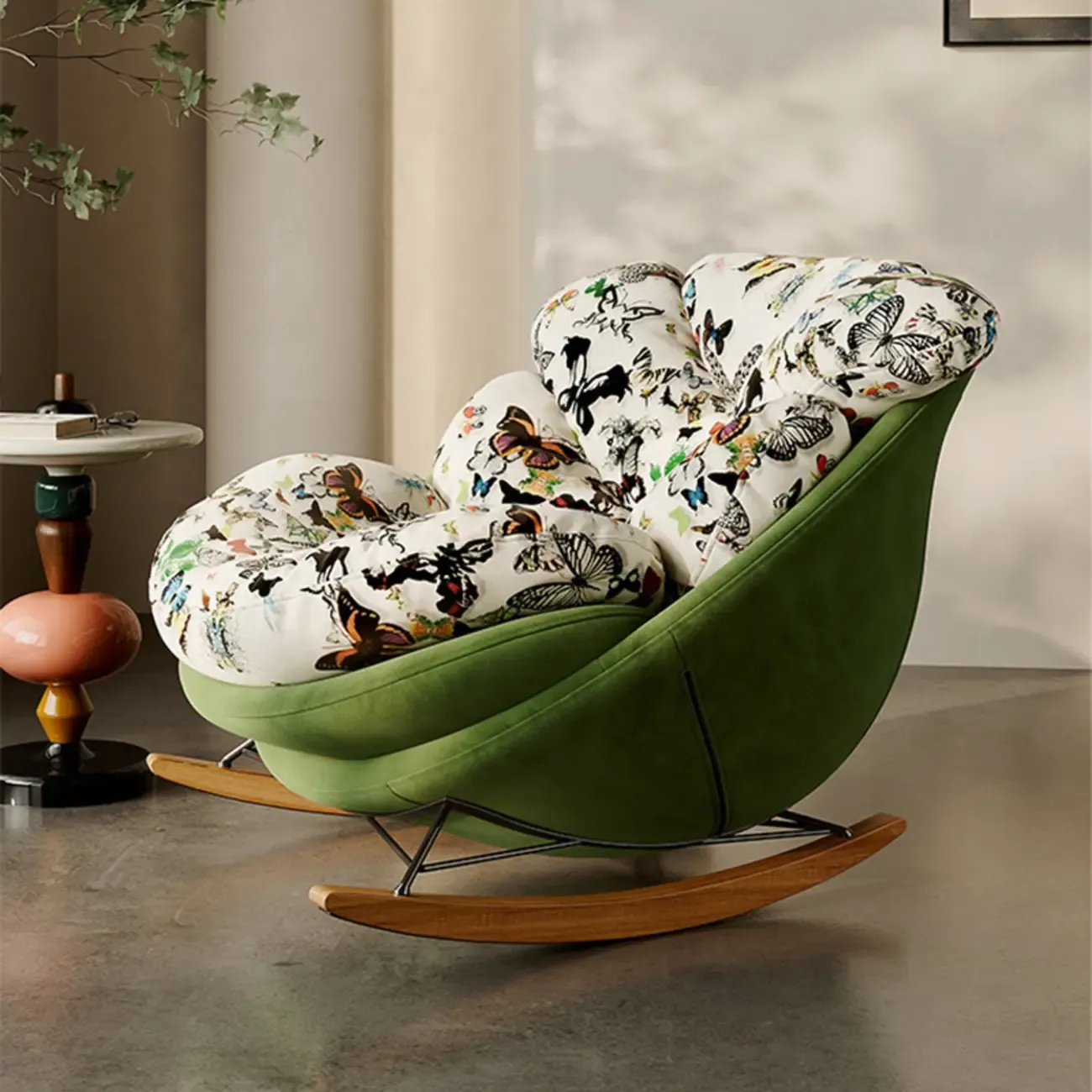 Modern Ergonomic Upholstered Rocking Chair Optional Ottoman