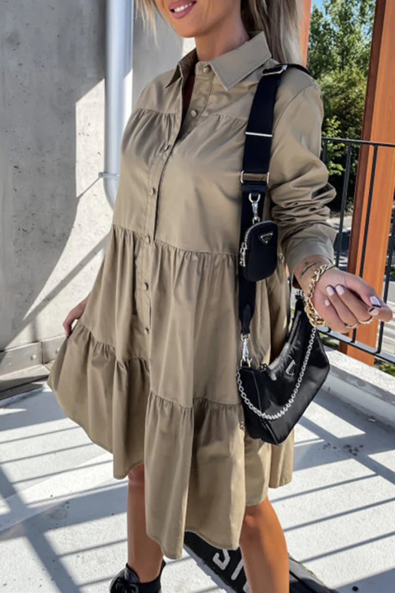 hulianfu Casual Buckle Turndown Collar Shirt Dress Dresses(4 Colors) - Deanwangkt
