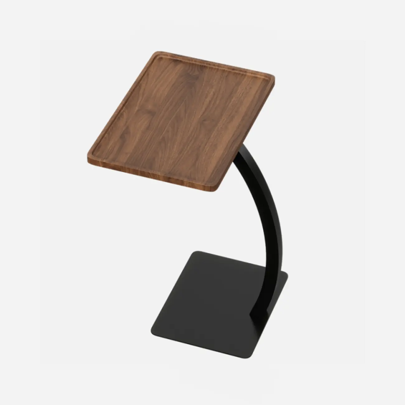 Living Room Brown Wood Top Metal C Shaped Side Table