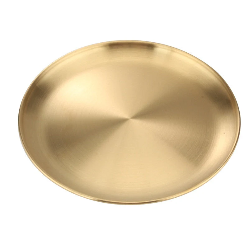 HULIANFU Korean stainless steel thickened disc Golden Cafe Tray Fruit Plate Cake Plate Bone Dish Dish Dish Shallow Plate - Deanwangkt
