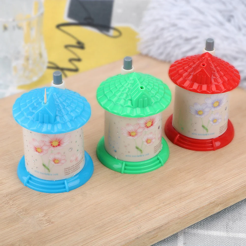 HULIANFU Portable Automatic Toothpick Holder Creative Toothpick Box Fashion House Shaped Lovely Home Organizer Random Color - Deanwangkt