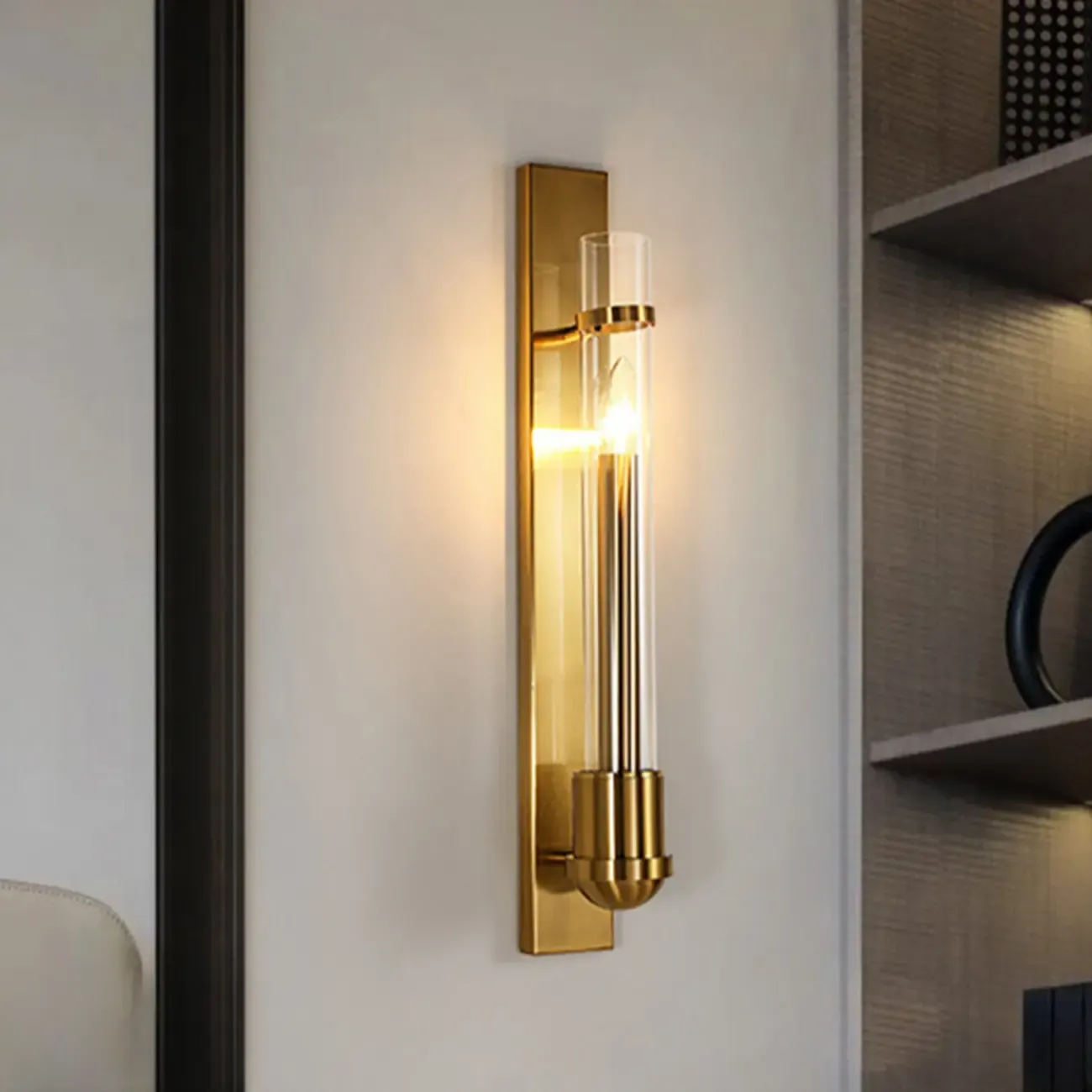 Medium Cylinder Glass Gold LED Wall Sconce Light Fixture