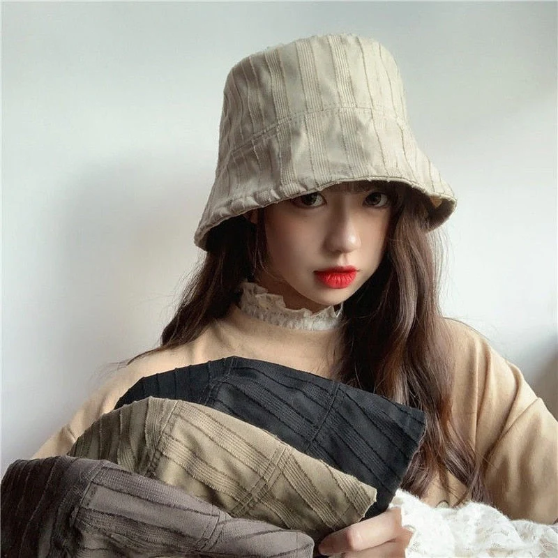 Hulianfu Bucket Hats Women Solid Simple Basic All-match Casual New Design Korean Fashion Sun Protection Streatwear Harajuku College Cozy - Deanwangkt