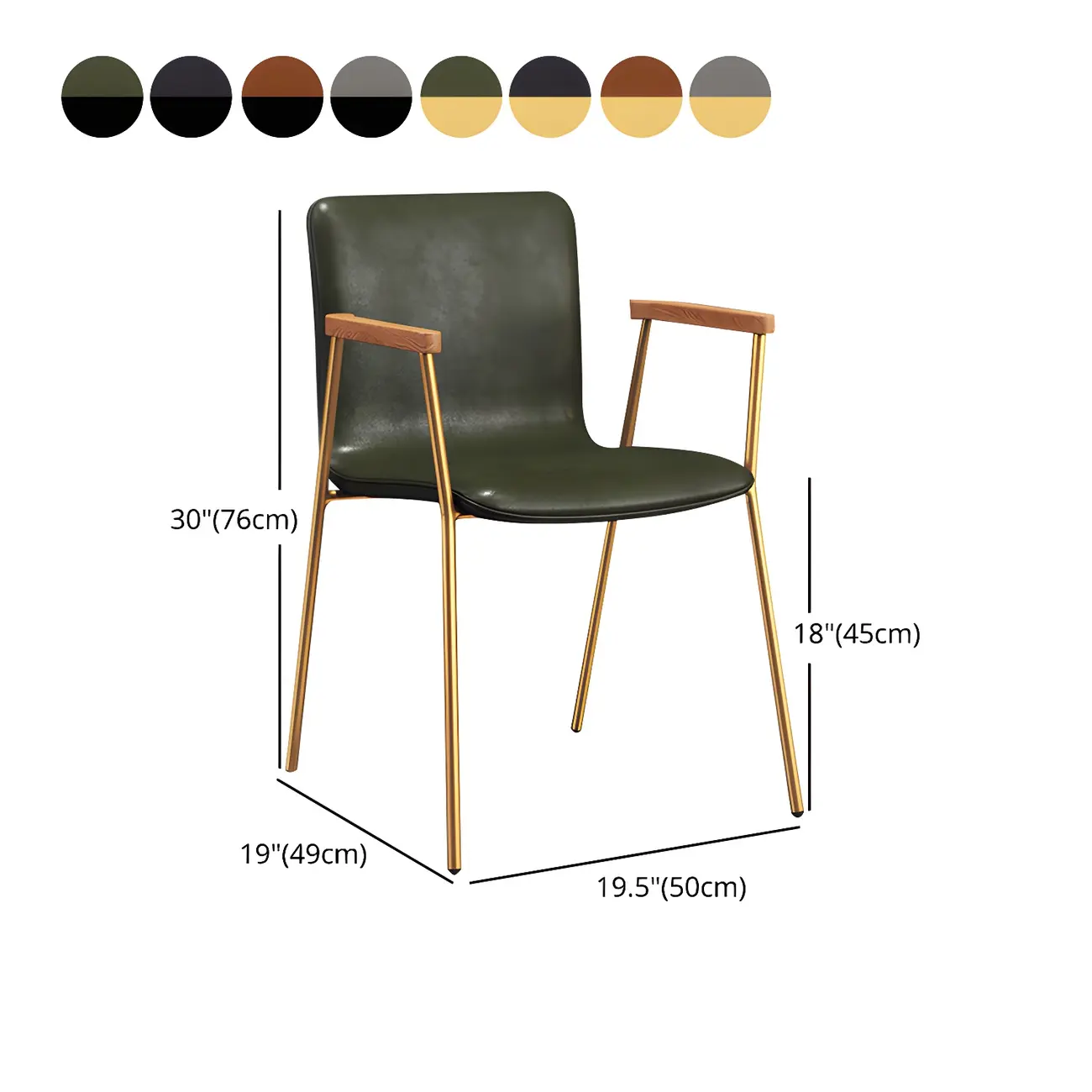 Leather Metal Legs Armrest Backrest Dining Chair