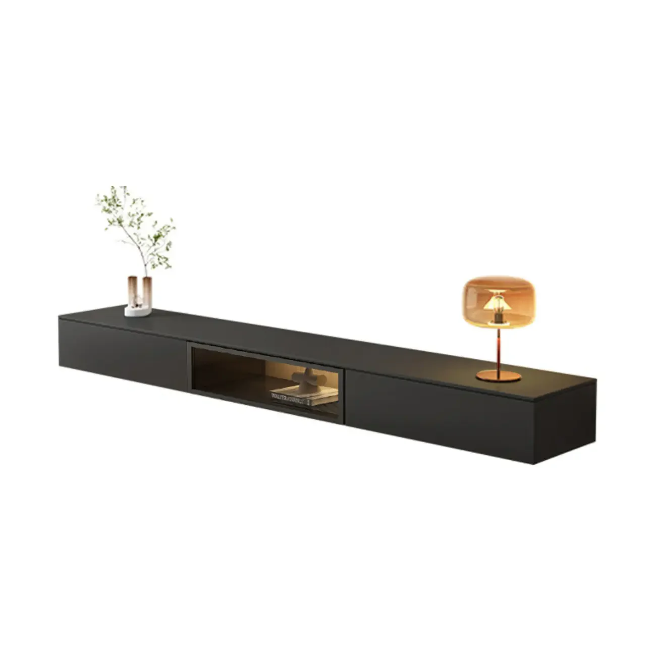 63 Grey Sintered Stone Long Floating TV Stand with Cabinet
