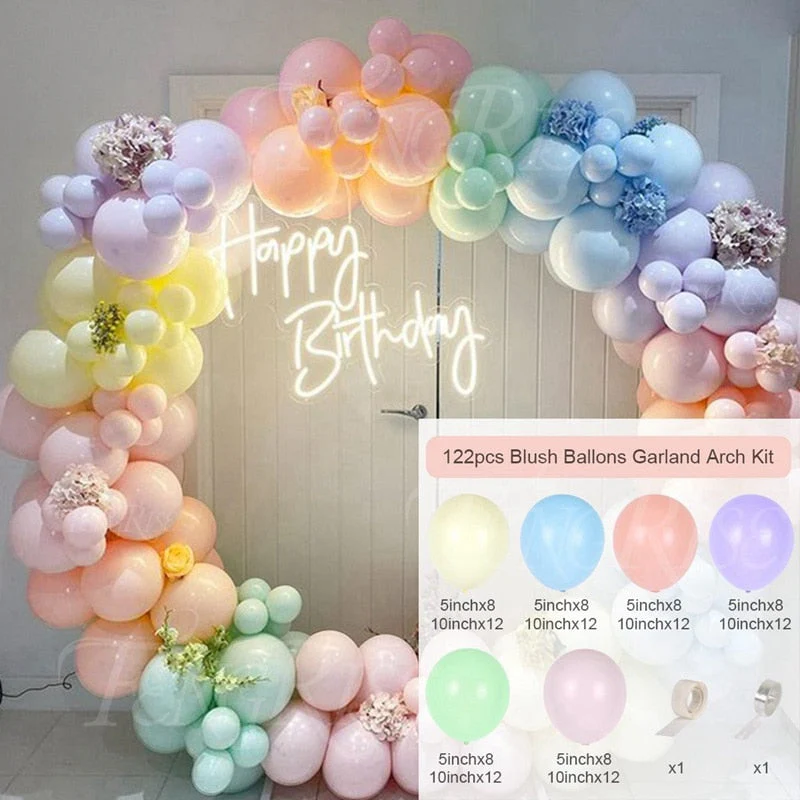 HULIANFU QIFU Macaron Balloons Garland Latex Ballons Arch Happy Birthday Party Decor Kids Adult Wedding Baloon Chain Baby Shower Balon - Deanwangkt