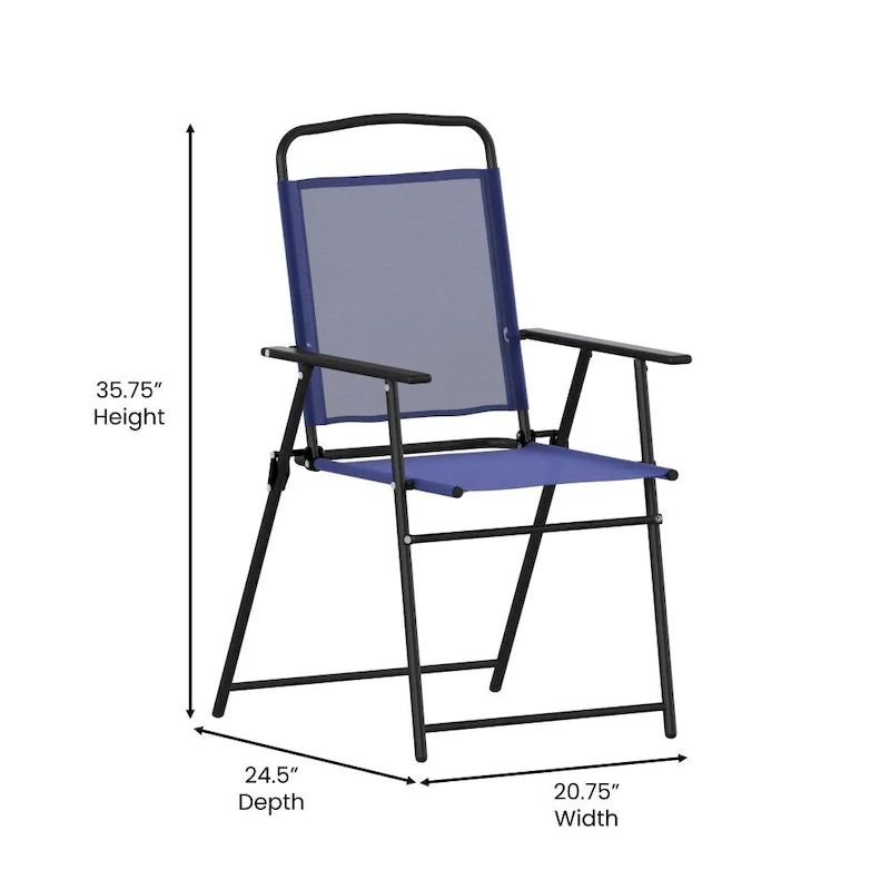Set of 2 All-Weather Textilene Patio Sling Chairs with Armrests
