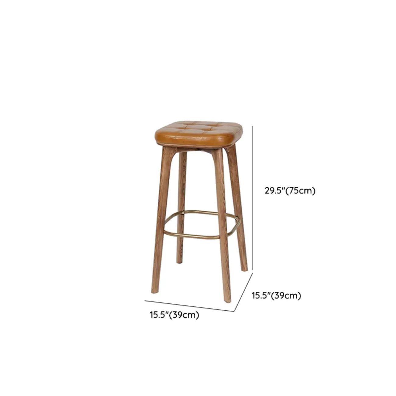 Rustic Brown Square Leather Wooden Bar Stools with Backs
