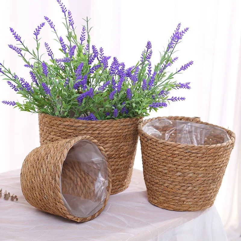 HULIANFU Straw Weaving Flower Plant Basket Grass Planter Basket Indoor Outdoor Flower Pots Cover Plant Containers for Plantable Plants FU - Deanwangkt