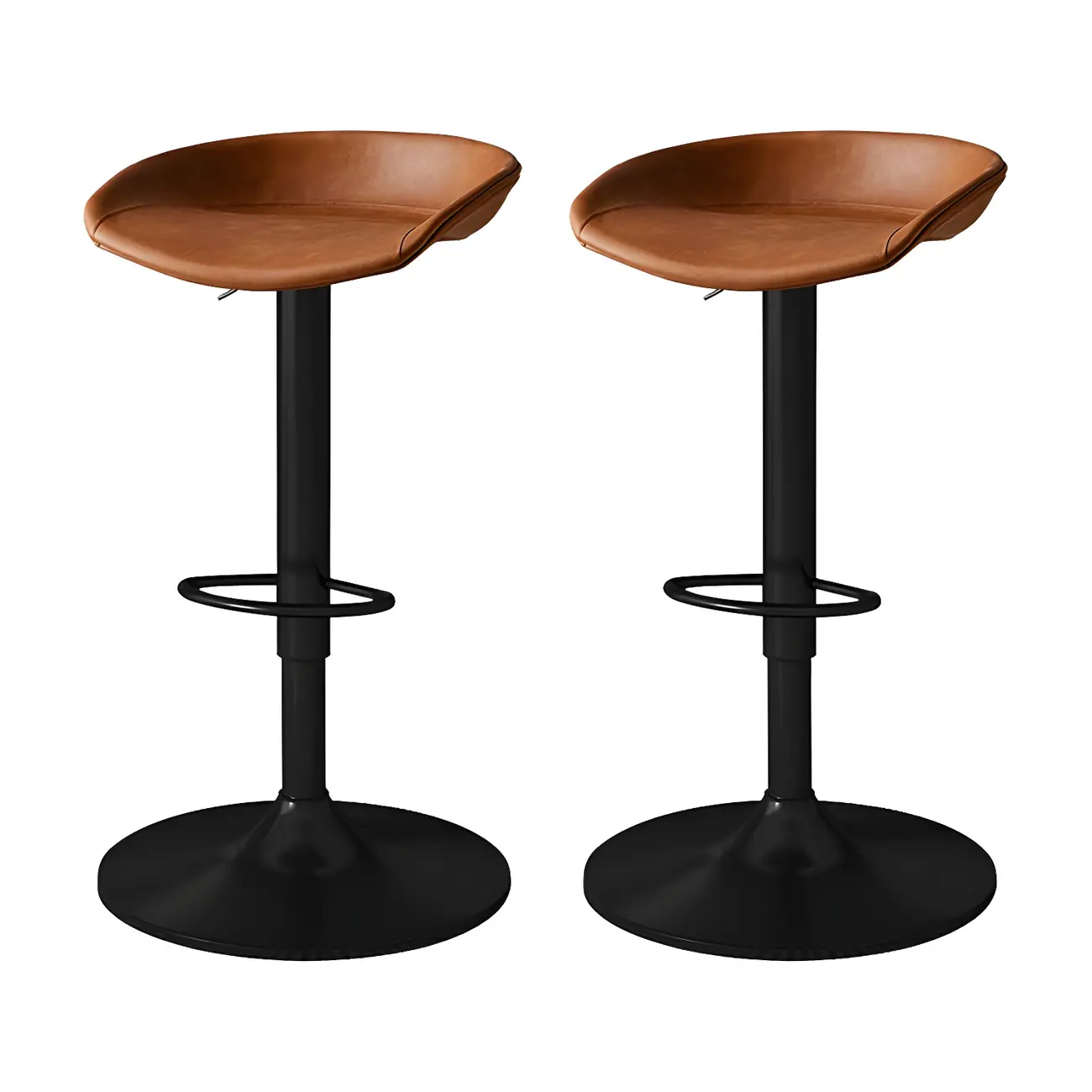 Modern Leather Black Pedestal Swivel Adjustable Bar Stool