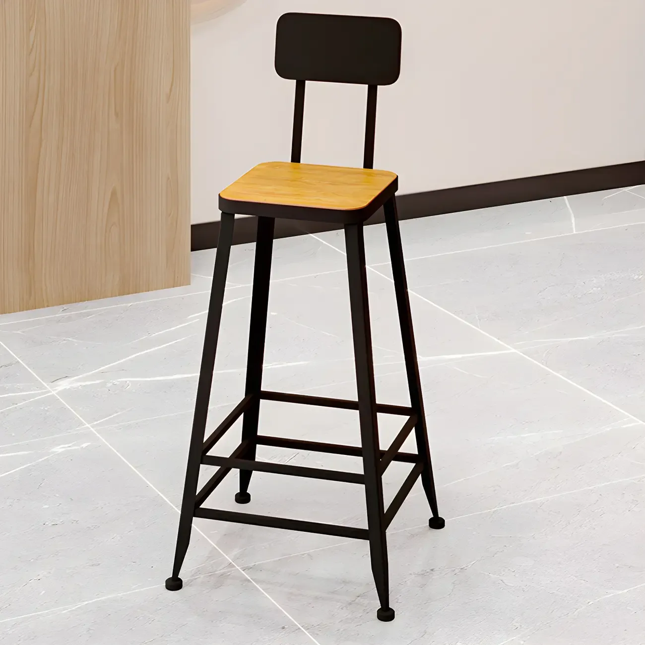 Saddle Wood Backless Bar Stools Metal Frame