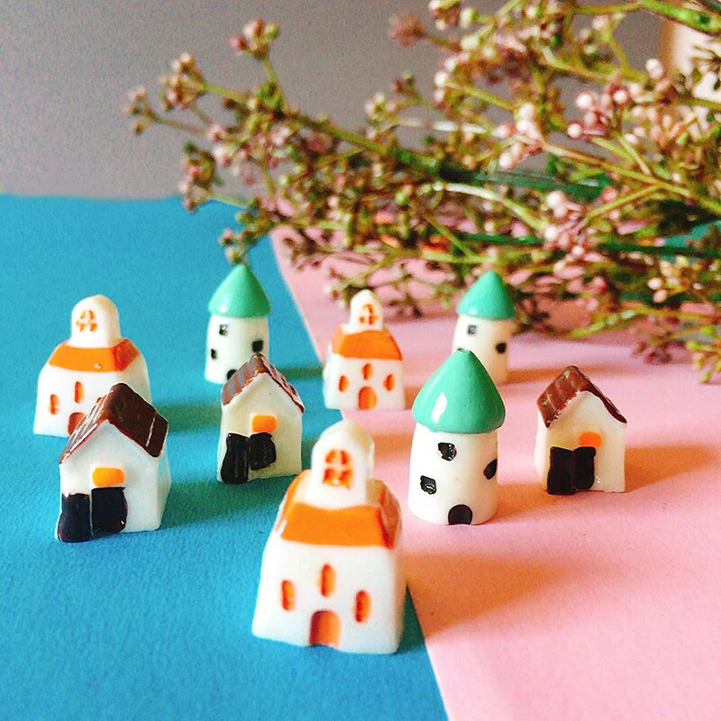 HULIANFU New~9 pcs mini house/little trees/miniatures cottage/shabby /cute/ fairy garden/gnome/moss terrarium home decor/crafts supplies - Deanwangkt