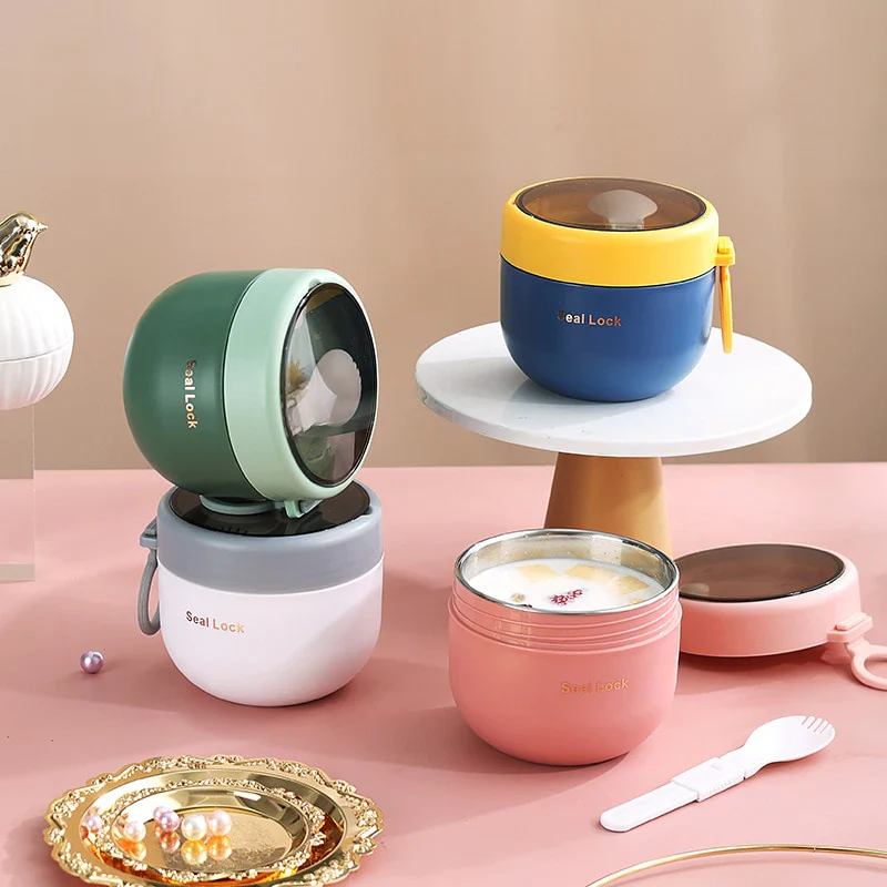 HULIANFU Mini Thermal Lunch Box Food Container with Spoon Stainless Steel Vaccum Cup Soup Cup Insulated Lunch Box taza desayuno portatil - Deanwangkt