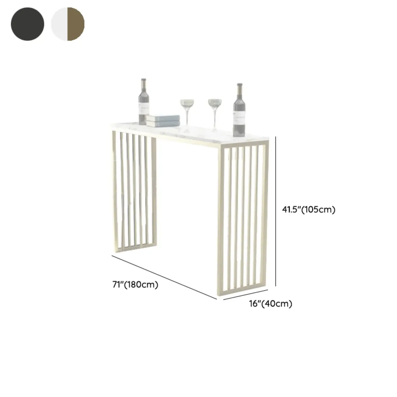 Glam White Faux Marble Gold Rail Metal Base Bar Tables