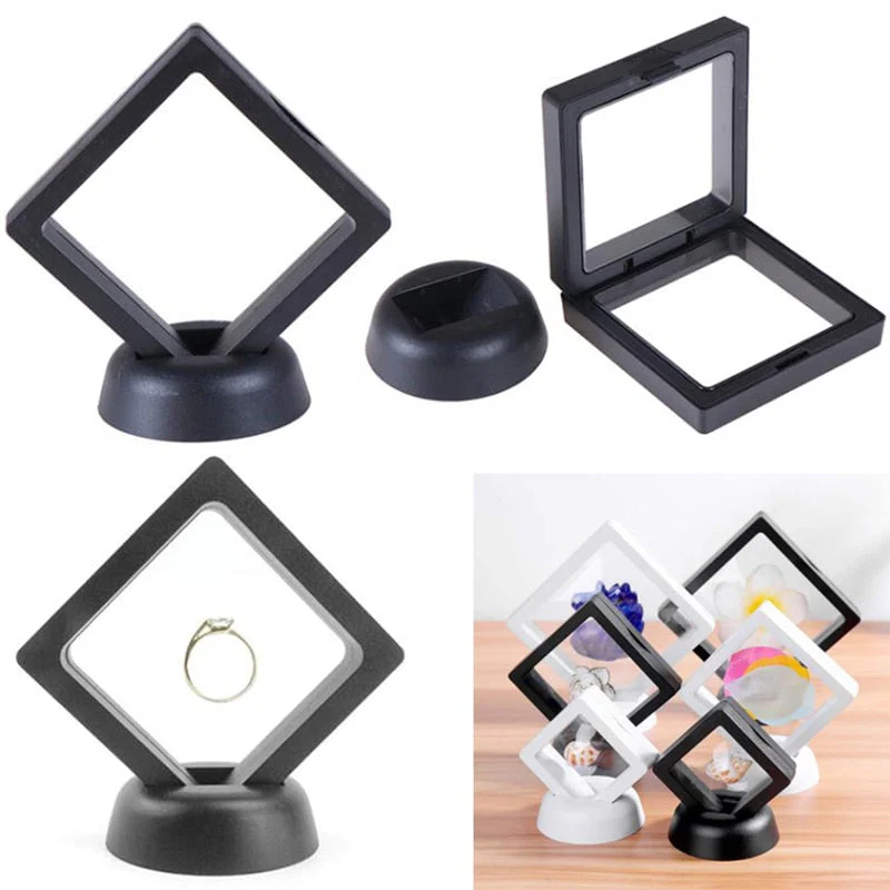 HULIANFU Square 3D Floating Jewelry Coin Display Frame Holder Box Case Stand Home Decorations  Jewelry Display Stand Ring Pendant Holder - Deanwangkt
