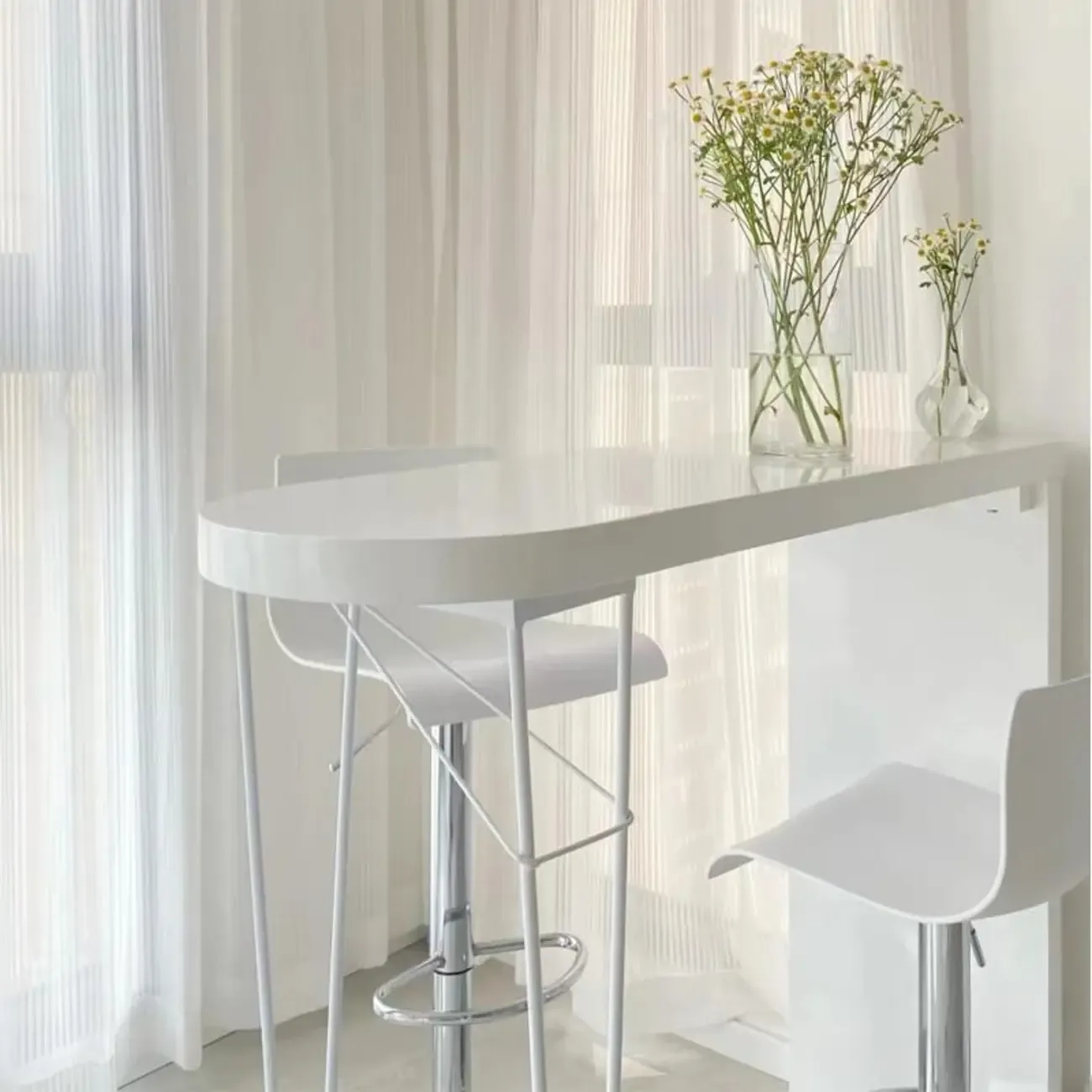 Stylish Pure White Wooden Metal Double Pedestal Bar Tables