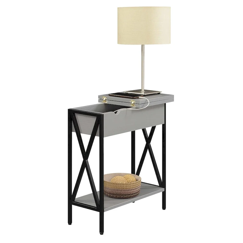 Tucson Flip Top End Table with Charging Station and Shelf