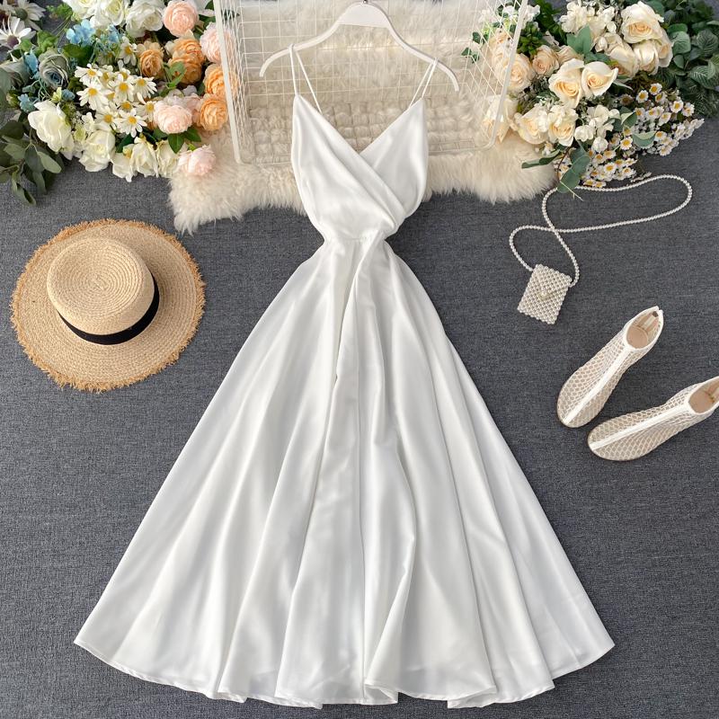 FTLZZ New Summer Women Sexy V Neck High Waist A-line Party Tank Sundress Elegant Bandage Bow Long Dress Vestidos Multicolour - Deanwangkt