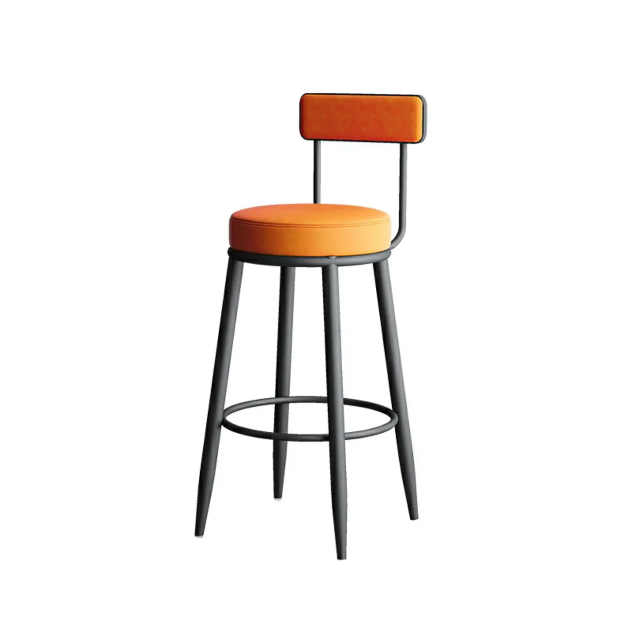 Modern Round Iron Open-Back Upholstered Bar Stool