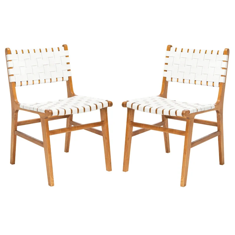 SAFAVIEH Hildred Woven Leather Dining Chair - Cognac / Natural - 20Wx22Dx33H