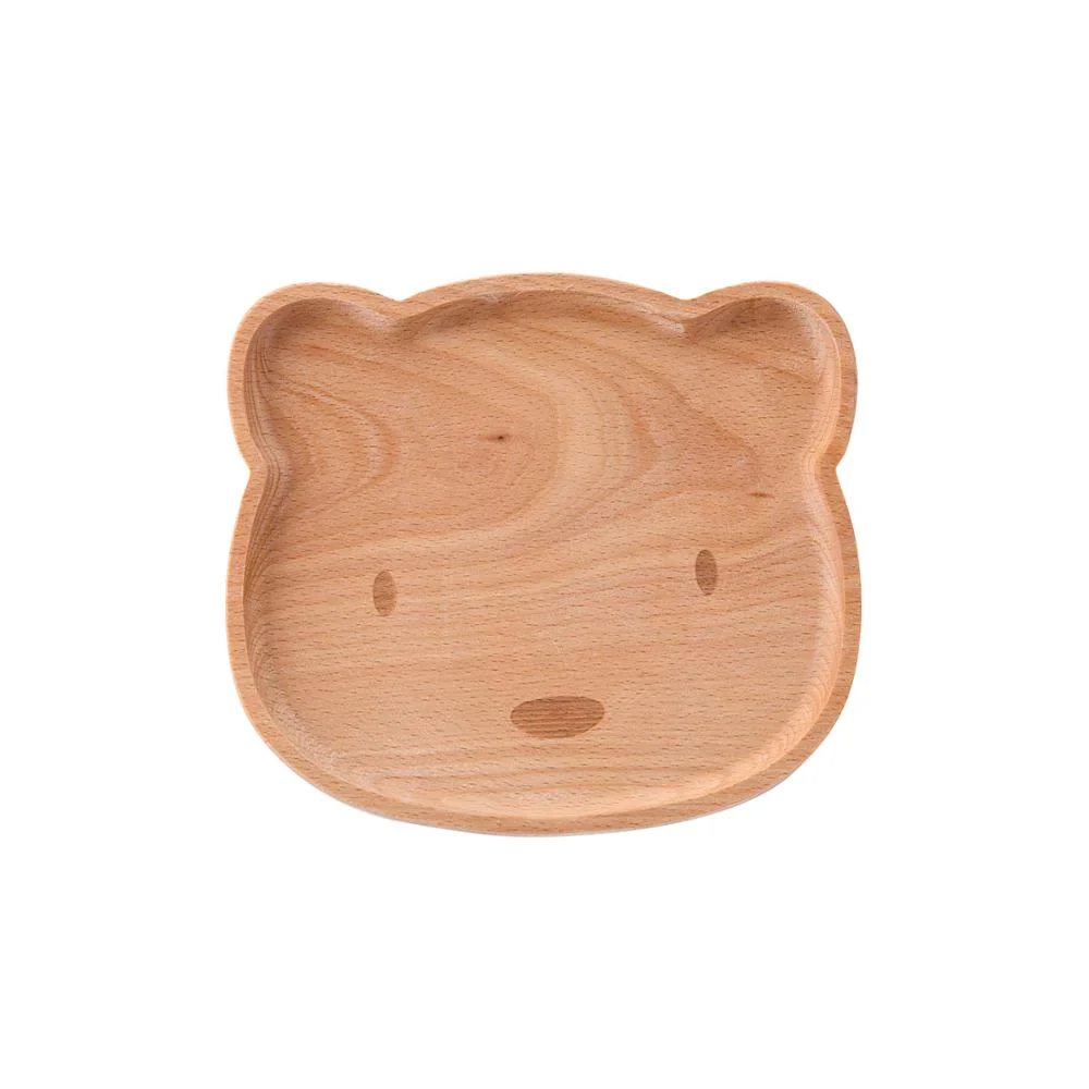 HULIANFU Natural Beech Cartoon Food Tray Wooden Cup Breakfast Plate Large Solid Wood Tableware Cake Snack Fruit Tray Safe baby Food Bowl - Deanwangkt