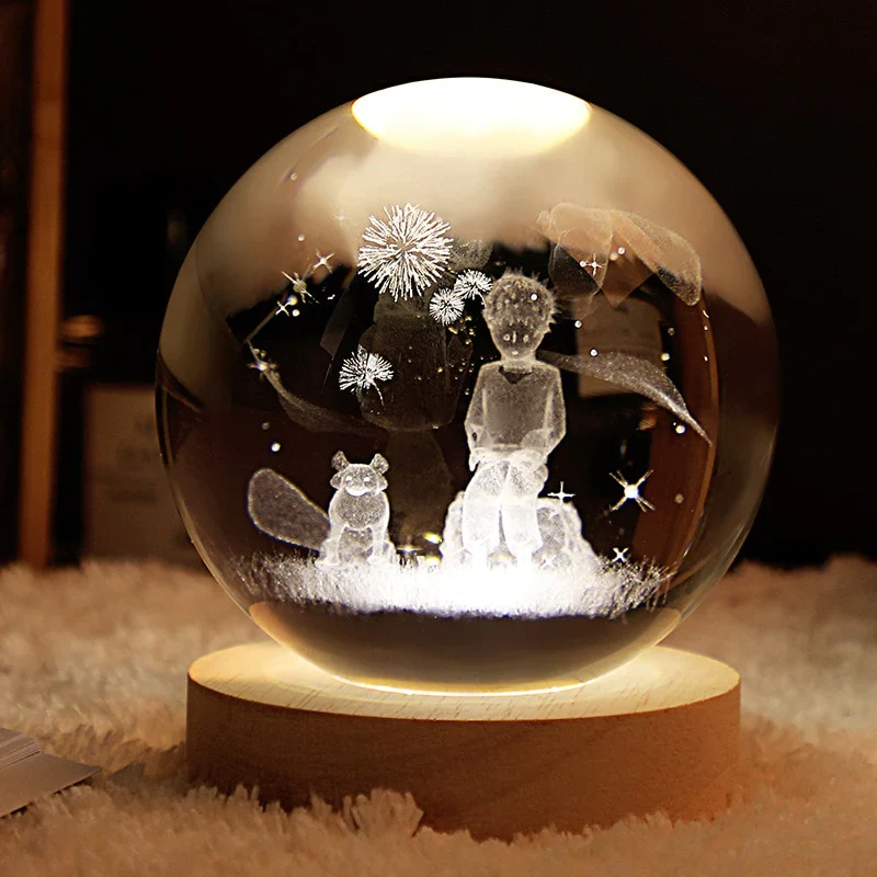 HULIANFU New 80mm K9 Crystal Solar System Planet Globe 3D Laser Engraved Sun System Ball with Touch Switch LED Light Base Astronomy Gifts - Deanwangkt