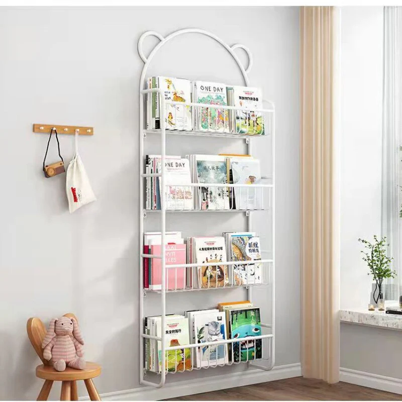 HULIANFU Simple Metal Bookshelf Iron Art Furniture Children  Picture Books Storage Rack Save Space Wall Hanging Shelf Bookcase Bedroom - Deanwangkt