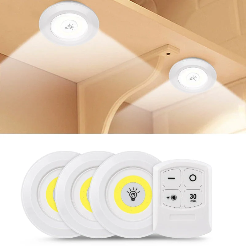 HULIANFU LED Light COB Under Cabinet Light Night Light Wireless Remote Control Dimmable Wardrobe Lamp 3W Super Bright Closet Lighting - Deanwangkt