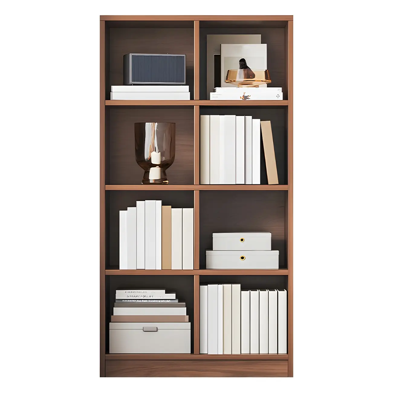 Narrow Tall Brown Wood 6-Shelf Closed Back Bookcase