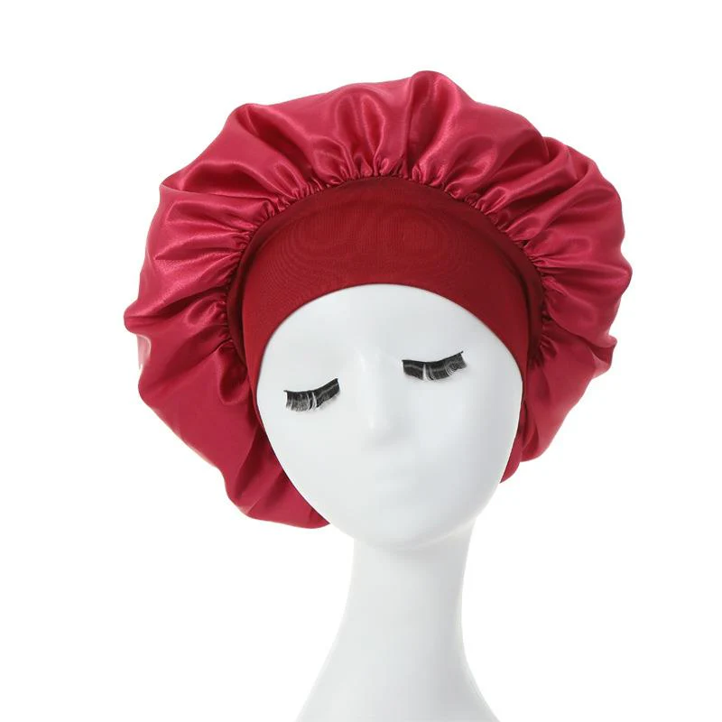 HULIANFU Women Night Sleep Hair Caps Silky Bonnet Satin Double Layer Adjust Head Cover Hat For Curly Springy Hair Styling Accessories - Deanwangkt