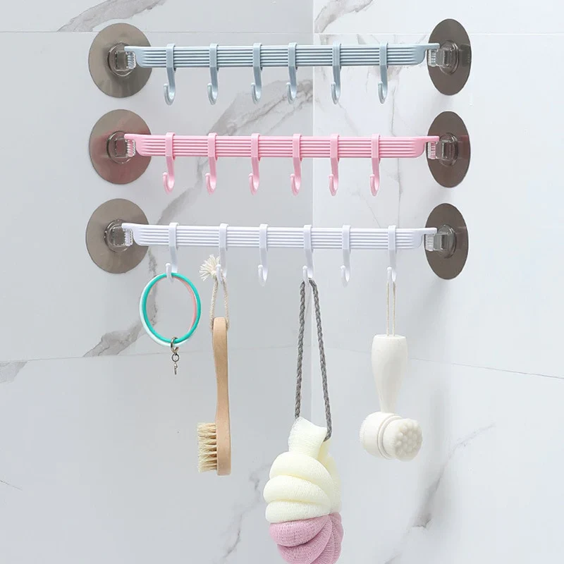 HULIANFU Organizer Hook Plastic Bathroom Sucker Vacuum Frame Towel Double Adjustable Wall Tool Shelves Flexible Cupboard Holder Hanger - Deanwangkt