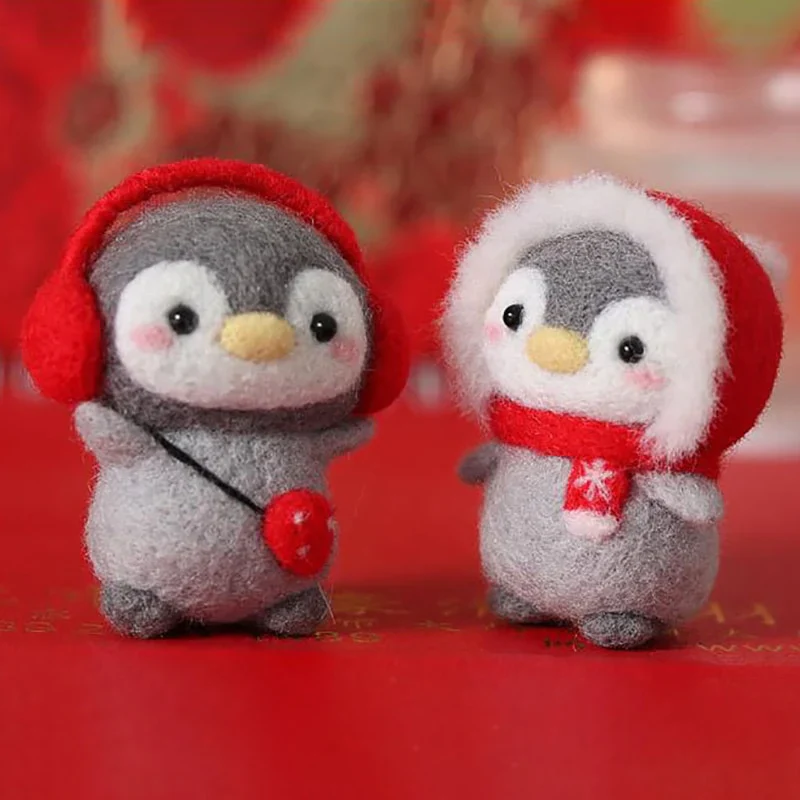 HULIANFU Non-Finished Felt Kit Cute Animal Collection Panda Squirrel Cat Penguin Doll Wool Felt Poked Kitting DIY Felting Materials - Deanwangkt