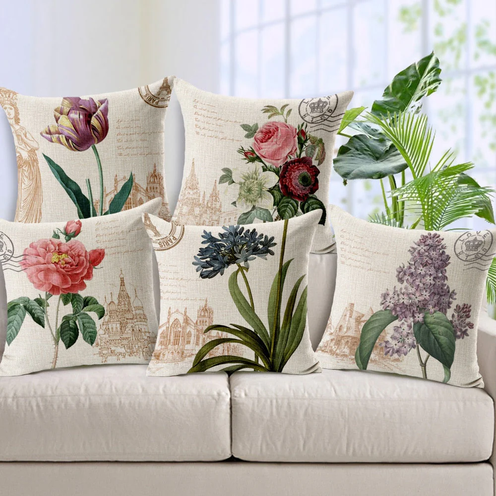 HULIANFU Retro Colorful Flowers Pillows Floral Cushion Pillowcase for Home Decorative Decoration Sofa Cushions Customized - Deanwangkt