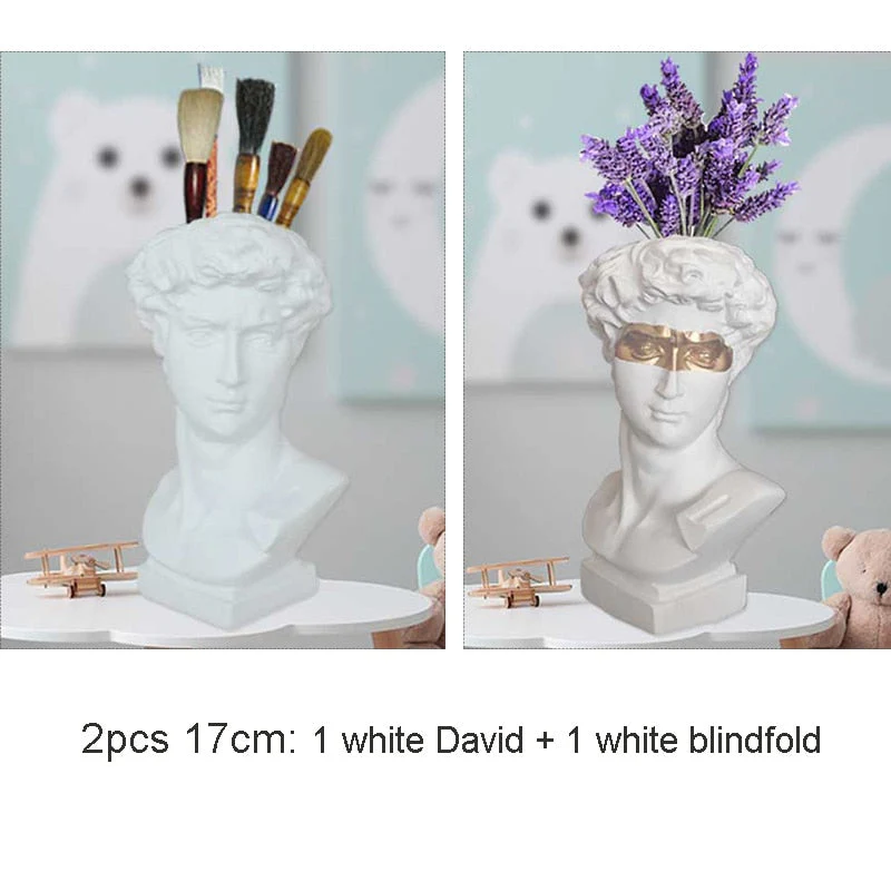 HULIANFU W&G Nordic Vase Home Decor Vase Creative Human Head Portrait Flower Vases Room Decoration Resin David Flower Vase Room Decor - Deanwangkt