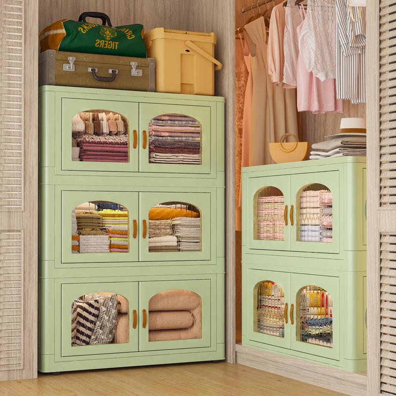 【Clearance Sale】RaybeeFurniture 1/2/3/4/5 Pack Plastic Storage Bin with A Lid, Stackable Storage Containers with Wheels, Folding Storage Boxes, Closet Organizers&Storage Bins for Living Room,Office,Dorm,Kitchen