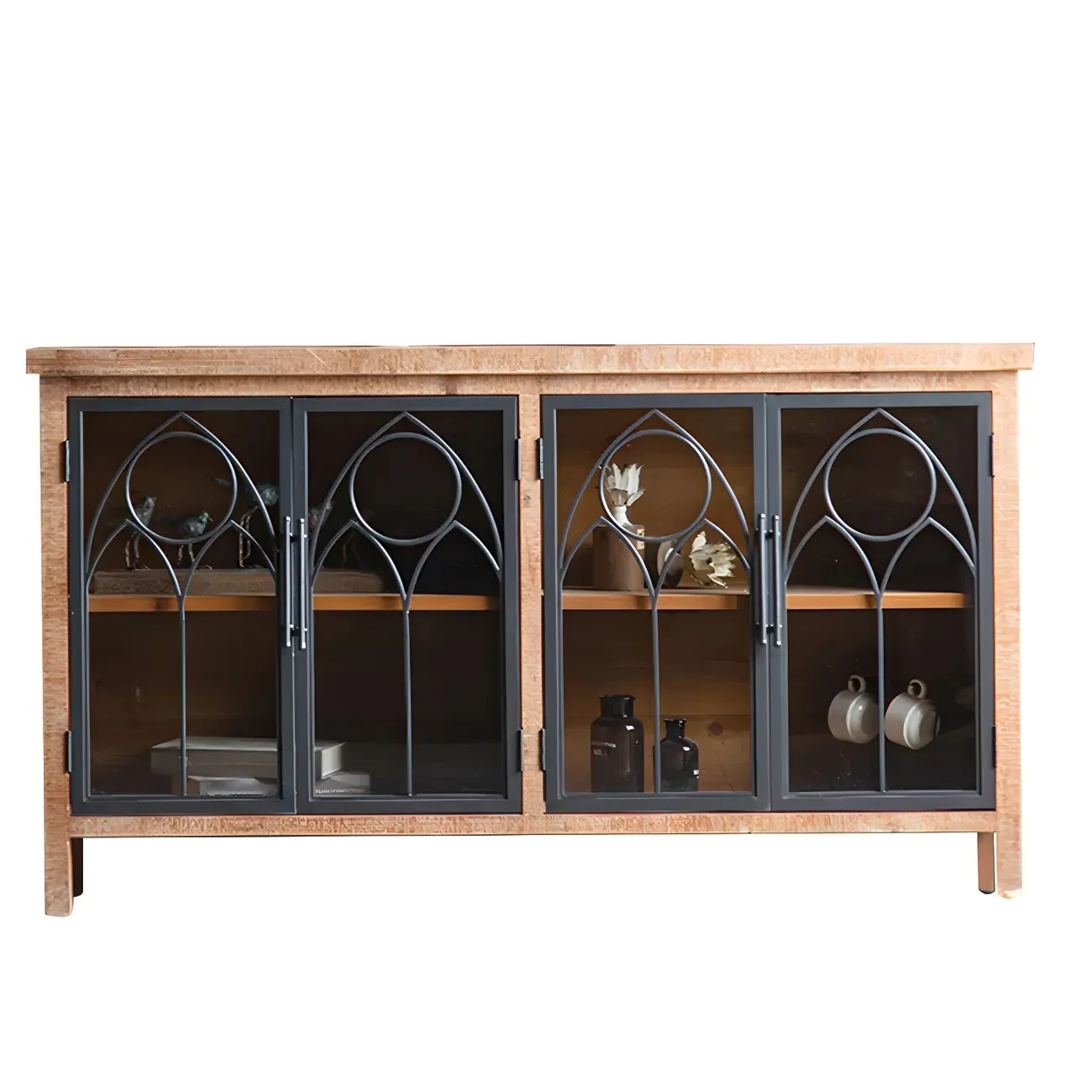 Classic 2-Drawer Brown Medium Wood Glass China Cabinet