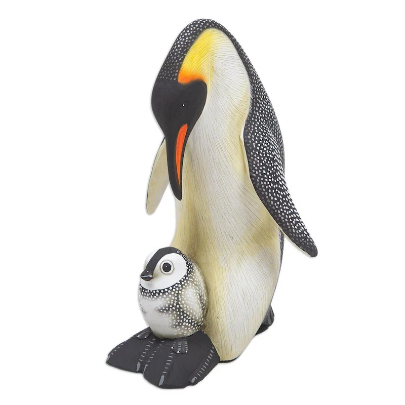 Novica Handmade Penguin Mother And Chick Wood Sculpture