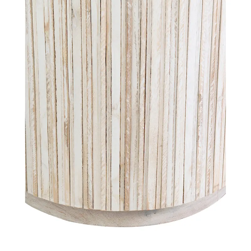 Distressed White Teak Wood Plank Drum Table by