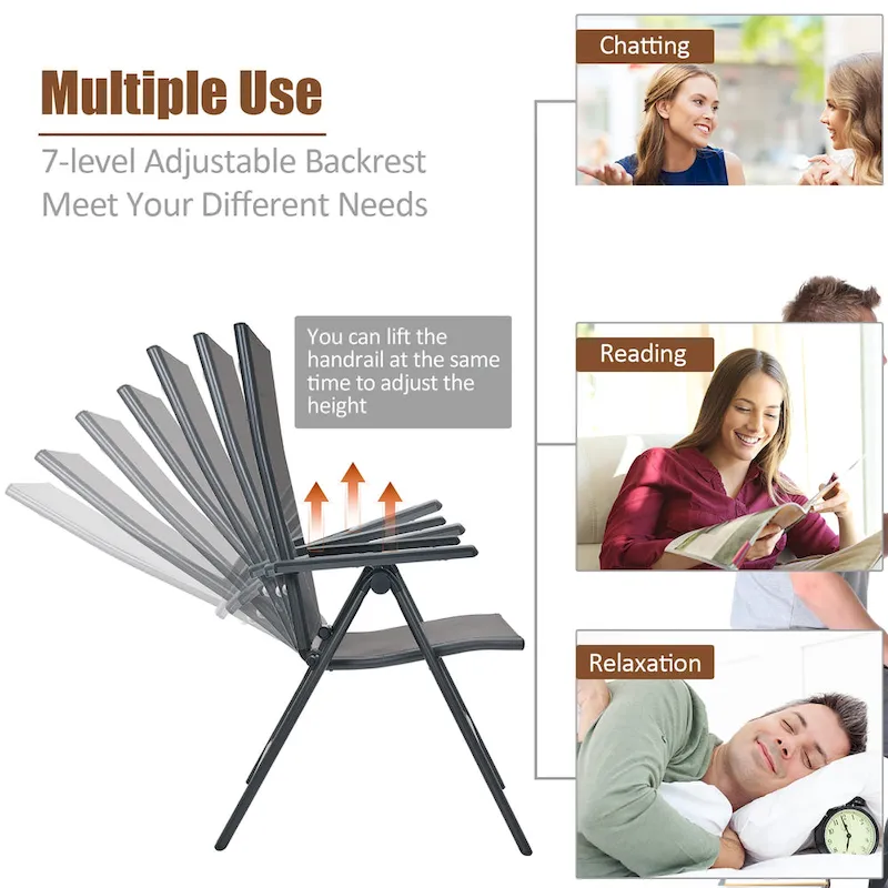 Costway 2PCS Patio Folding Dining Chairs Aluminium Adjustable Back - See details