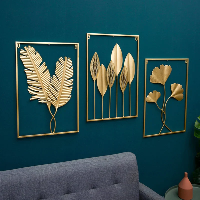 HULIANFU Nordic Metal Leaf Plant Wall Decor Wrought Iron Wall Hanging Non-perforated Wall Mural Living Room Bedroom Home Decoration Hot - Deanwangkt