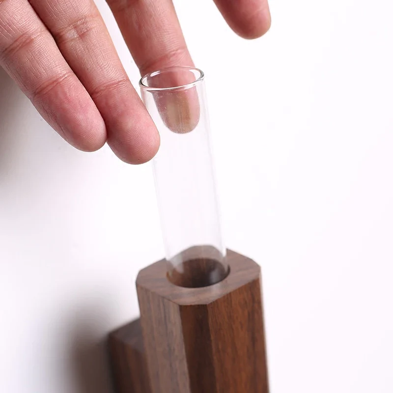 HULIANFU Nordic Handmade Solid Wood Wall Vase Hydroponic Flower Plant Pot Bonsai Glass Bottle Home Bar Restaurant Decor Entrance Ornament - Deanwangkt