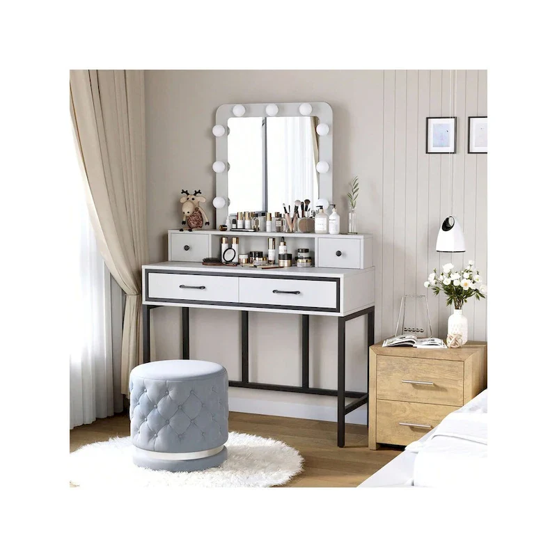 Sunvivi Makeup Vanity With 3 Color Dimmable Lighted Hollywood Mirror