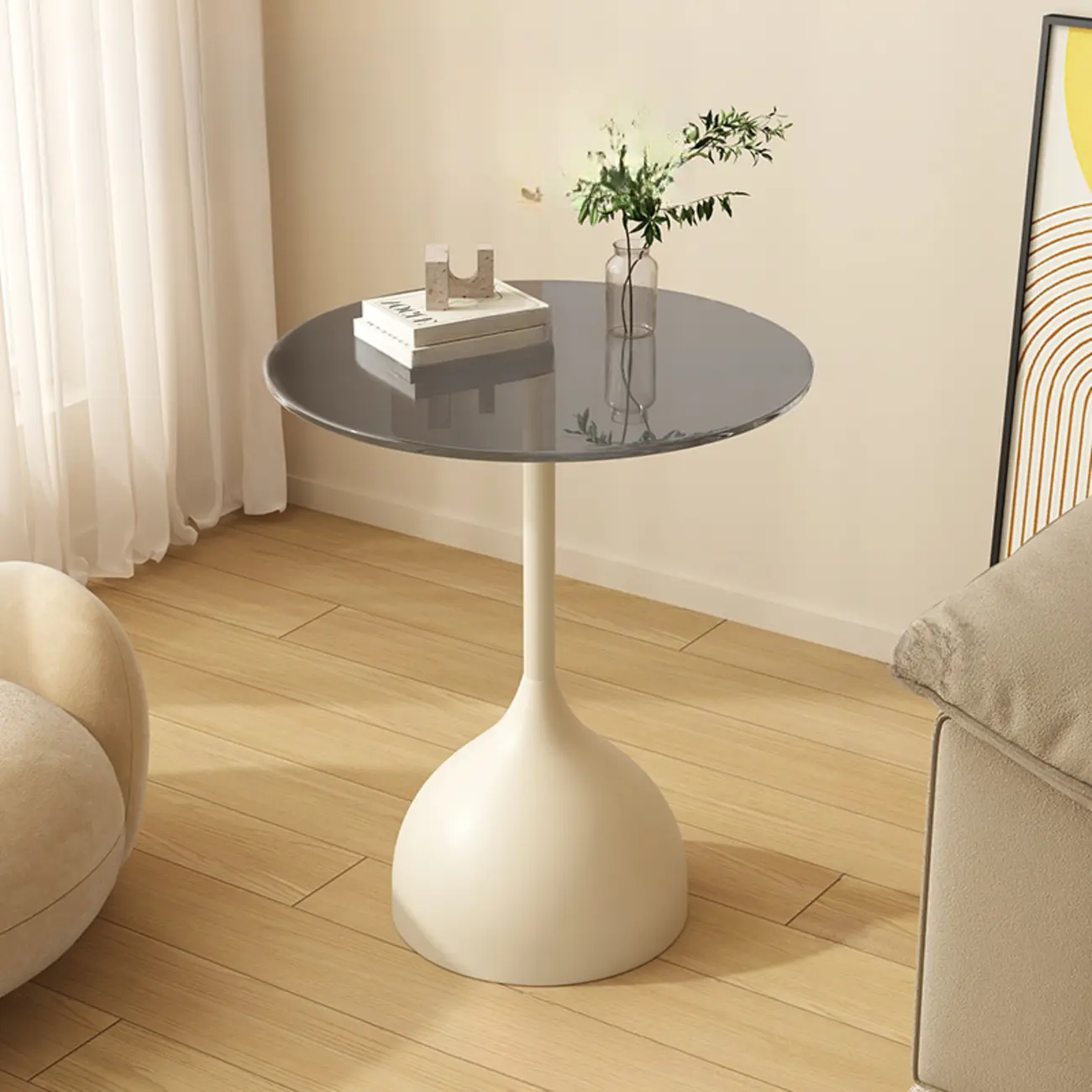 Classic Glass Pedestal Base Circular Chairside Table - Table Only