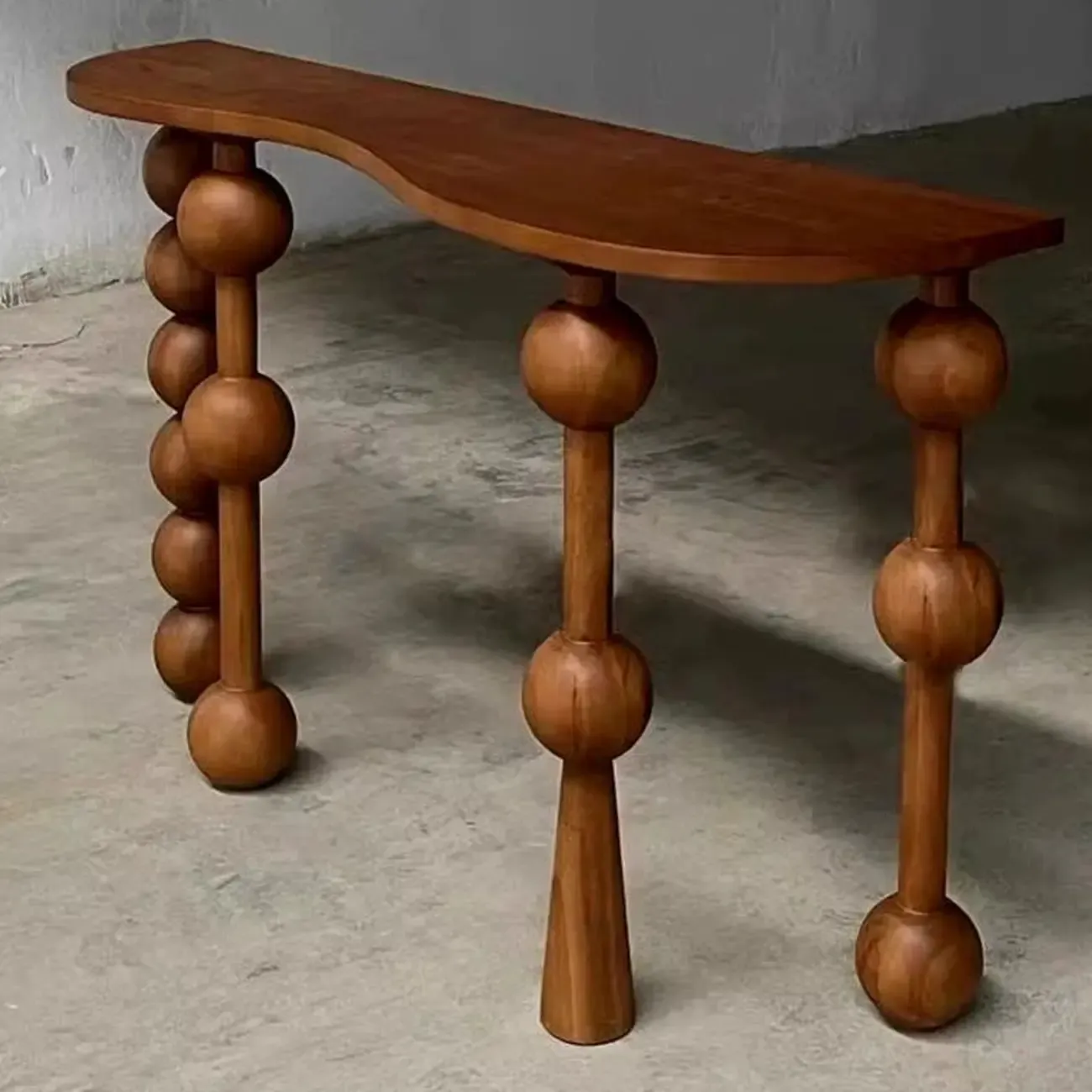 Artistic Walnut Wood Turned Leg Entry Console Table