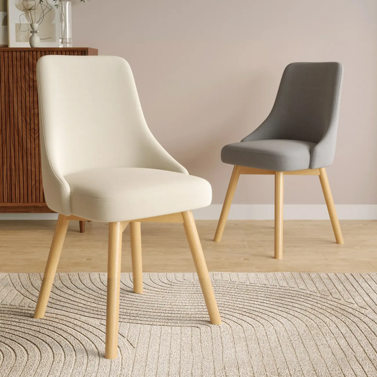 White Fabric Upholstered Solid Back Dining Chair