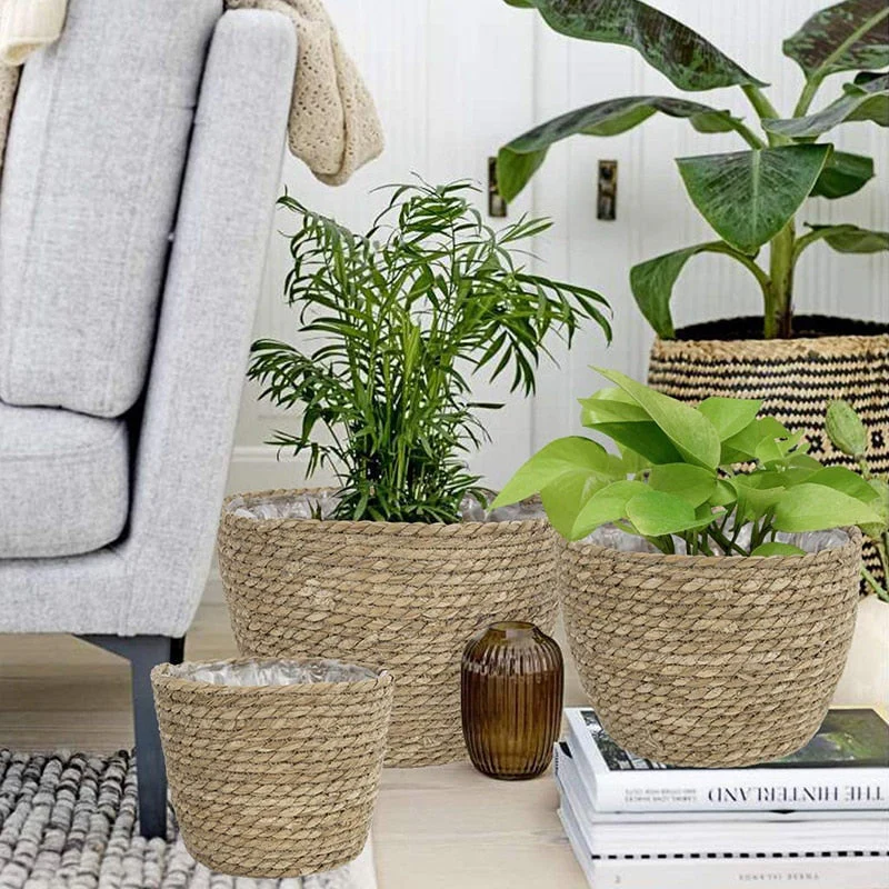 HULIANFU Straw Weaving Flower Plant Basket Grass Planter Basket Indoor Outdoor Flower Pots Cover Plant Containers for Plantable Plants FU - Deanwangkt
