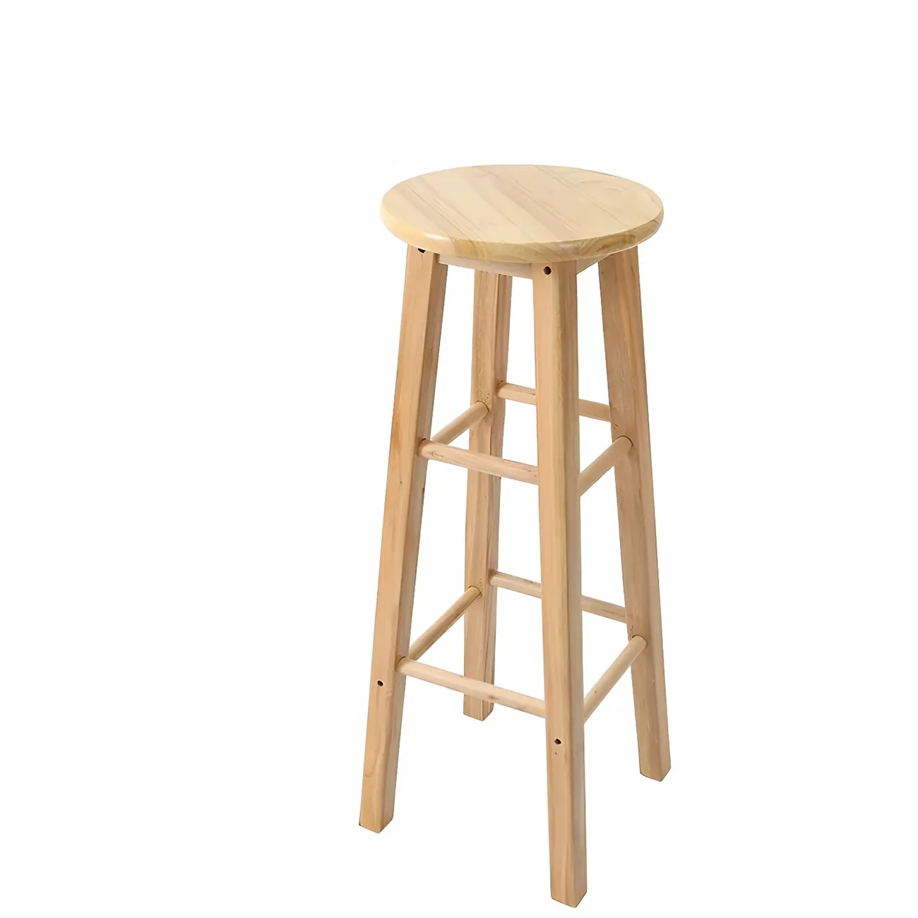 Round Oak Wood Backless Counter Height Bar Stool