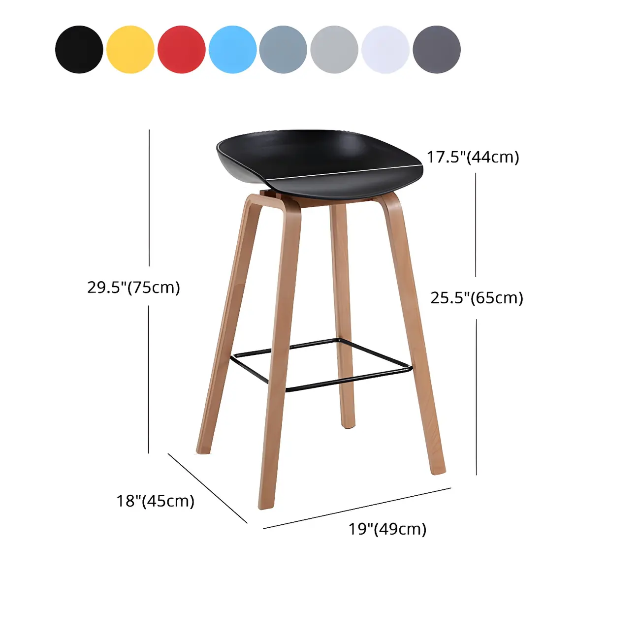 Mid-Century Modern Plastic Bar Stool with Wood Legs